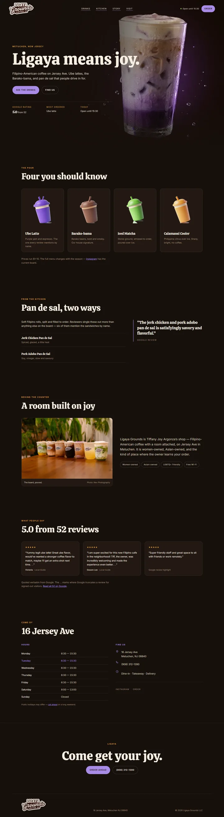 Ligaya Grounds website design, scroll to explore the page